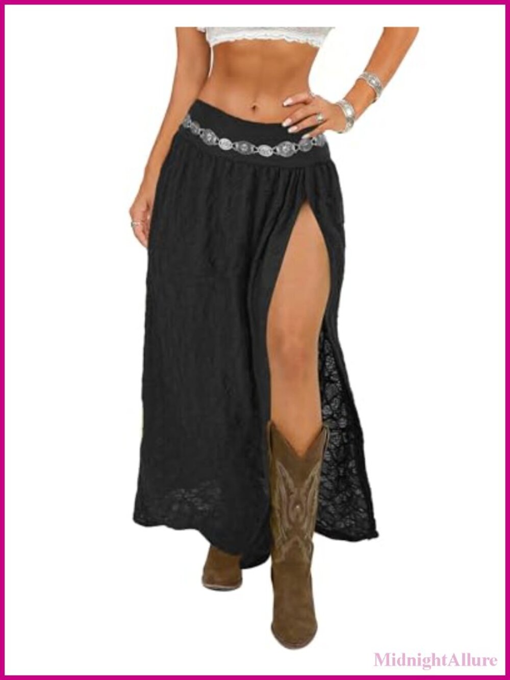 Women's High Slit Lace Maxi Skirt Elastic Waist Boho